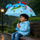 LSB 3D Face Blue Dino Spikes Umbrella for Kids-3-8Y