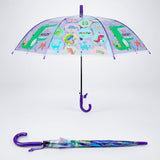 LSB Transparent Croc Dino Panel Purple Handle Printed Umbrella for Kids-3-6Y