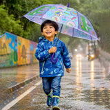 LSB Transparent Croc Dino Panel Purple Handle Printed Umbrella for Kids-3-6Y