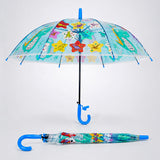 LSB Transparent Little Dino Panel Blue Handle Printed Umbrella for Kids-3-6Y