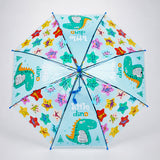 LSB Transparent Little Dino Panel Blue Handle Printed Umbrella for Kids-3-6Y