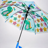 LSB Transparent Little Dino Panel Blue Handle Printed Umbrella for Kids-3-6Y