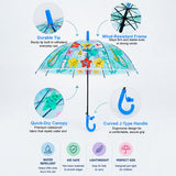 LSB Transparent Little Dino Panel Blue Handle Printed Umbrella for Kids-3-6Y