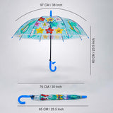LSB Transparent Little Dino Panel Blue Handle Printed Umbrella for Kids-3-6Y