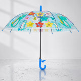 LSB Transparent Little Dino Panel Blue Handle Printed Umbrella for Kids-3-6Y