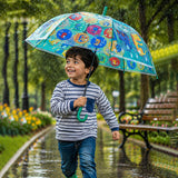 LSB Transparent Dual Dino Panel Green Handle Printed Umbrella for Kids-3-6Y