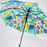 LSB Transparent Dual Dino Panel Green Handle Printed Umbrella for Kids-3-6Y