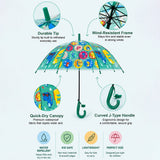 LSB Transparent Dual Dino Panel Green Handle Printed Umbrella for Kids-3-6Y