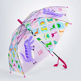 LSB Transparent Dino Panel Pink Handle Printed Umbrella for Kids-3-6Y