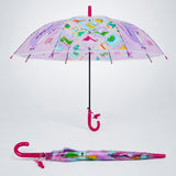 LSB Transparent Dino Panel Pink Handle Printed Umbrella for Kids-3-6Y
