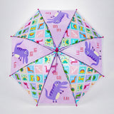 LSB Transparent Dino Panel Pink Handle Printed Umbrella for Kids-3-6Y