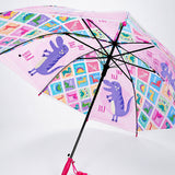 LSB Transparent Dino Panel Pink Handle Printed Umbrella for Kids-3-6Y