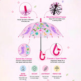 LSB Transparent Dino Panel Pink Handle Printed Umbrella for Kids-3-6Y