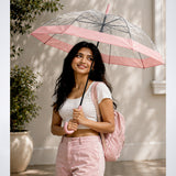 LSB Peach Big Border Transparent Umbrella for Teens & Adults