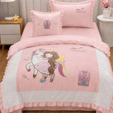 LSB 4 pcs Unicorn & Princess Luxe Embroidered collection of Single bed comforter, 1 flat bedsheet, 2 pillow covers entire Bedding Set for Single Size Bed.