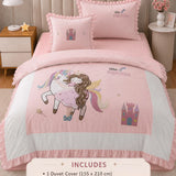 LSB 4 pcs Unicorn & Princess Luxe Embroidered collection of Single bed comforter, 1 flat bedsheet, 2 pillow covers entire Bedding Set for Single Size Bed.