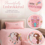 LSB 4 pcs Unicorn & Princess Luxe Embroidered collection of Single bed comforter, 1 flat bedsheet, 2 pillow covers entire Bedding Set for Single Size Bed.