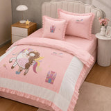 LSB 4 pcs Unicorn & Princess Luxe Embroidered collection of Single bed comforter, 1 flat bedsheet, 2 pillow covers entire Bedding Set for Single Size Bed.