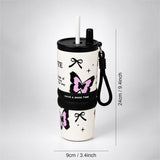 LSB Black Pink Butterfly, Good Time Series, Stainless Steel Tumbler and Water Bottle for Kids & Adults, 710ml