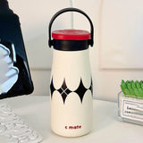LSB, Black & white diamond Moo series insulated thermos Bottle with detachable filter for Kids and Adults, 600ml