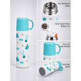 LSB Blue Checks Cup Lid Design, Sleek Stainless Steel Thermos & Water Bottle for Kids, 350ml