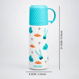 LSB Blue Checks Cup Lid Design, Sleek Stainless Steel Thermos & Water Bottle for Kids, 350ml