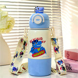 LSB, Blue Dino Bottomlid Series, Stainless Steel Kids Water Bottle , 480ml