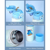 LSB, Blue Dino Bottomlid Series, Stainless Steel Kids Water Bottle , 480ml