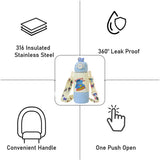LSB, Blue Dino Bottomlid Series, Stainless Steel Kids Water Bottle , 480ml