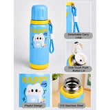 LSB Blue Yellow, Happy Study Design, Stainless Steel Thermos & Water Bottle for Kids, 600ml