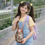 LSB, Brown checks Capybara with Matching Cover Stainless Steel Water Bottle for Kids,500 ml