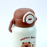 LSB, Brown checks Capybara with Matching Cover Stainless Steel Water Bottle for Kids,500 ml