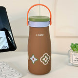 LSB, Brown Green Lid Moo series insulated thermos Bottle with detachable filter for Kids and Adults, 600ml