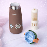 LSB, Brown Green Lid Moo series insulated thermos Bottle with detachable filter for Kids and Adults, 600ml