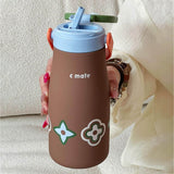 LSB, Brown Green Lid Moo series insulated thermos Bottle with detachable filter for Kids and Adults, 600ml