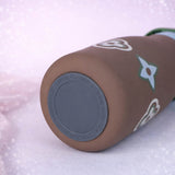 LSB, Brown Green Lid Moo series insulated thermos Bottle with detachable filter for Kids and Adults, 600ml