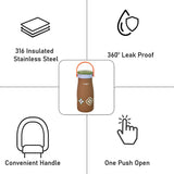 LSB, Brown Green Lid Moo series insulated thermos Bottle with detachable filter for Kids and Adults, 600ml