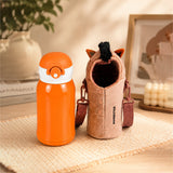 LSB Brown Horse Design, Two Lid Series with Plush Cover, Stainless Steel Water Bottle & Hot thermos flask for Kids and Toddlers, 500ml