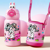 LSB, Bunny 3d Face Lid with Matching Cover Stainless Steel Water Bottle for Kids,550 ml