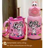 LSB, Bunny 3d Face Lid with Matching Cover Stainless Steel Water Bottle for Kids,550 ml