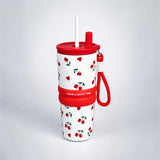 LSB Red Cherry Hearts, Good Time Series, Stainless Steel Tumbler and Water Bottle for Kids & Adults, 710ml