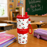LSB Red Cherry Hearts, Good Time Series, Stainless Steel Tumbler and Water Bottle for Kids & Adults, 710ml