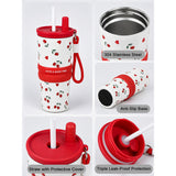 LSB Red Cherry Hearts, Good Time Series, Stainless Steel Tumbler and Water Bottle for Kids & Adults, 710ml