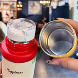 LSB, Cream 3Stripes Lid Series, Stainless Steel Kids Water Bottle , 500ml