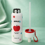 LSB, Cream red Apple design Jumbo Straw Series Stainless Steel Water Bottle fot kids, Teens and Adults,700 ml