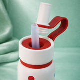 LSB, Cream red Apple design Jumbo Straw Series Stainless Steel Water Bottle fot kids, Teens and Adults,700 ml