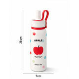 LSB, Cream red Apple design Jumbo Straw Series Stainless Steel Water Bottle fot kids, Teens and Adults,700 ml