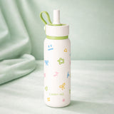 LSB, Cream Green Bow & Star Jumbo Straw Series Stainless Steel Water Bottle fot kids, Teens and Adults,700 ml