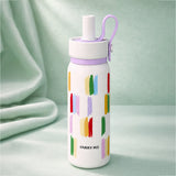 LSB, Cream Purple Brush stroke Jumbo Straw Series Stainless Steel Water Bottle fot kids, Teens and Adults,700 ml