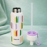 LSB, Cream Purple Brush stroke Jumbo Straw Series Stainless Steel Water Bottle fot kids, Teens and Adults,700 ml